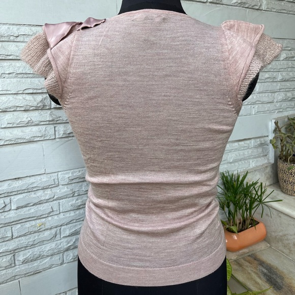 Mango Pink Mauve Woollen Top with satin bow on shoulders - Picture 5 of 7